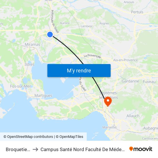Broquetiers to Campus Santé Nord Faculté De Médecine map