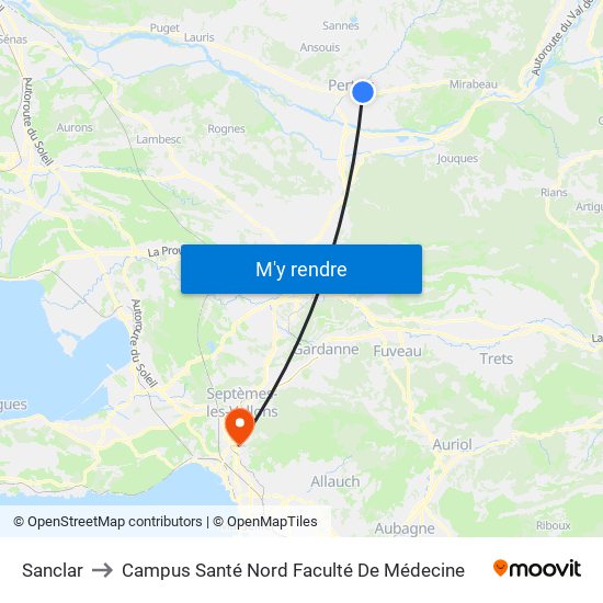 Sanclar to Campus Santé Nord Faculté De Médecine map