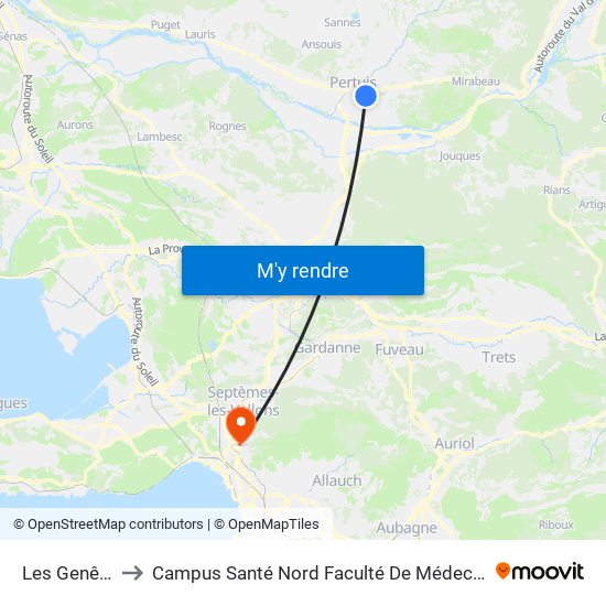 Les Genêts to Campus Santé Nord Faculté De Médecine map