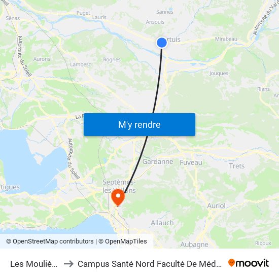 Les Moulières to Campus Santé Nord Faculté De Médecine map