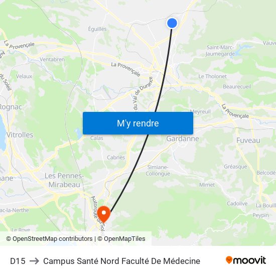 D15 to Campus Santé Nord Faculté De Médecine map