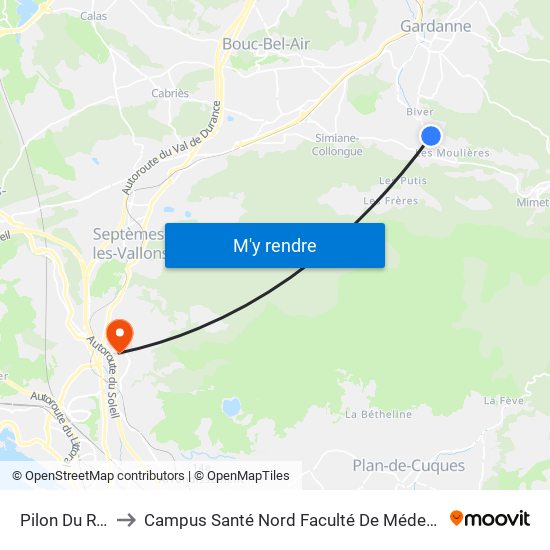 Pilon Du Roy to Campus Santé Nord Faculté De Médecine map