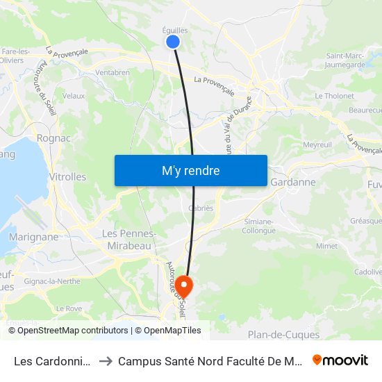 Les Cardonnières to Campus Santé Nord Faculté De Médecine map