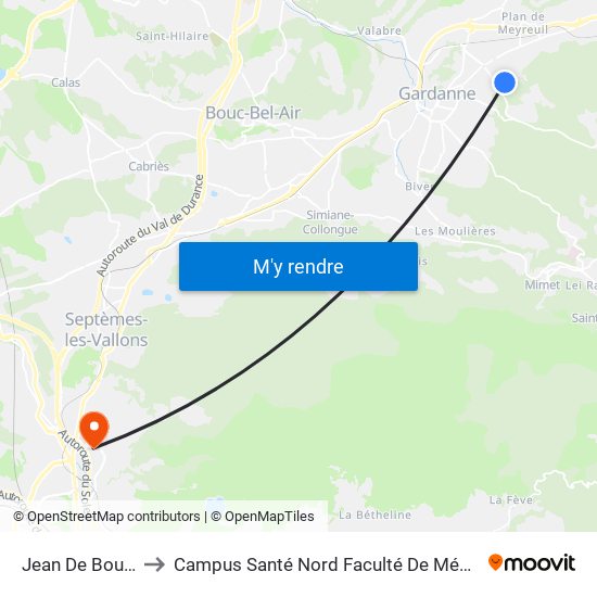 Jean De Bouc 2 to Campus Santé Nord Faculté De Médecine map