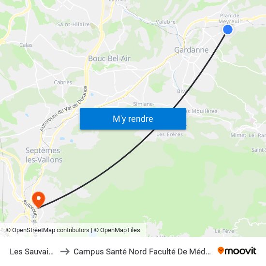 Les Sauvaires to Campus Santé Nord Faculté De Médecine map