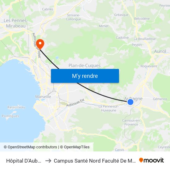 Hôpital D'Aubagne to Campus Santé Nord Faculté De Médecine map