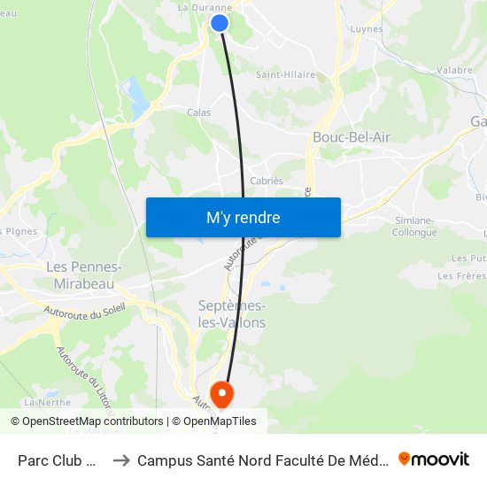 Parc Club Golf to Campus Santé Nord Faculté De Médecine map