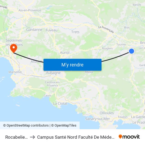 Rocabeliere to Campus Santé Nord Faculté De Médecine map