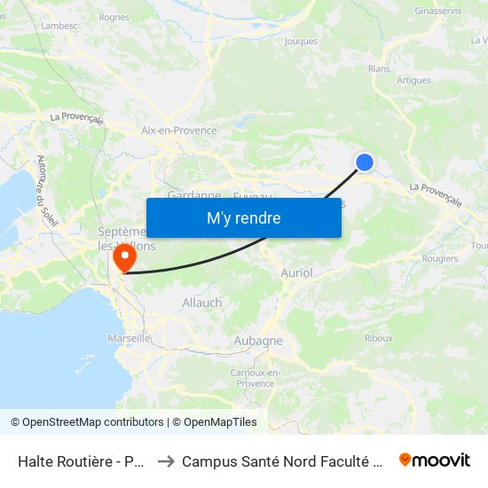 Halte Routière - Pourrières to Campus Santé Nord Faculté De Médecine map
