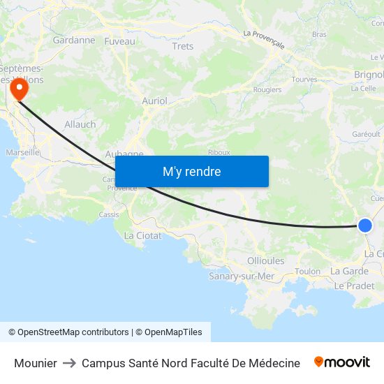 Mounier to Campus Santé Nord Faculté De Médecine map