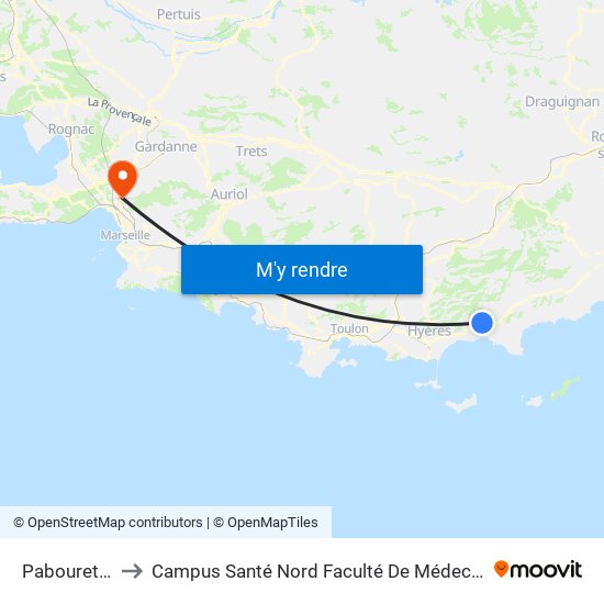 Pabourette to Campus Santé Nord Faculté De Médecine map