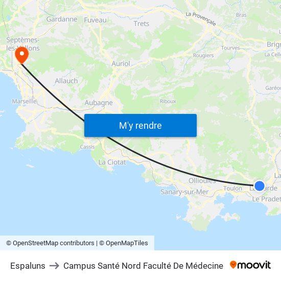 Espaluns to Campus Santé Nord Faculté De Médecine map