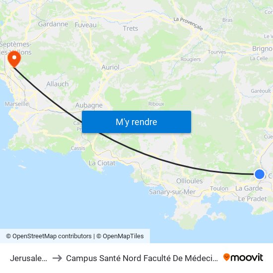 Jerusalem to Campus Santé Nord Faculté De Médecine map