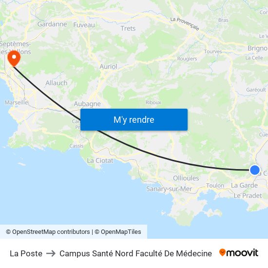 La Poste to Campus Santé Nord Faculté De Médecine map
