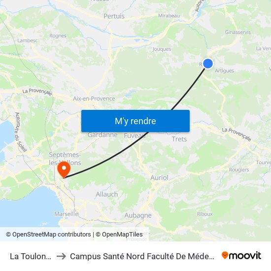 La Toulonne to Campus Santé Nord Faculté De Médecine map