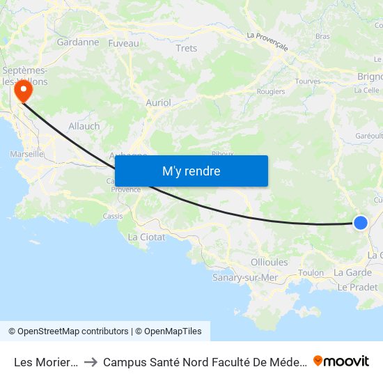 Les Morieres to Campus Santé Nord Faculté De Médecine map