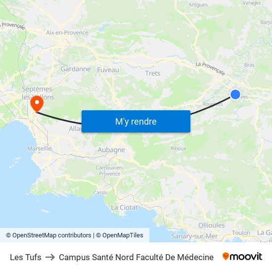 Les Tufs to Campus Santé Nord Faculté De Médecine map
