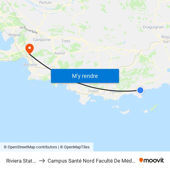 Riviera Station to Campus Santé Nord Faculté De Médecine map