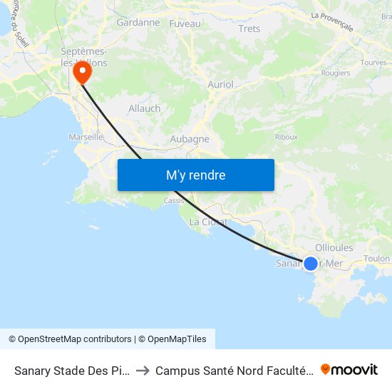 Sanary Stade Des Picotieres E to Campus Santé Nord Faculté De Médecine map