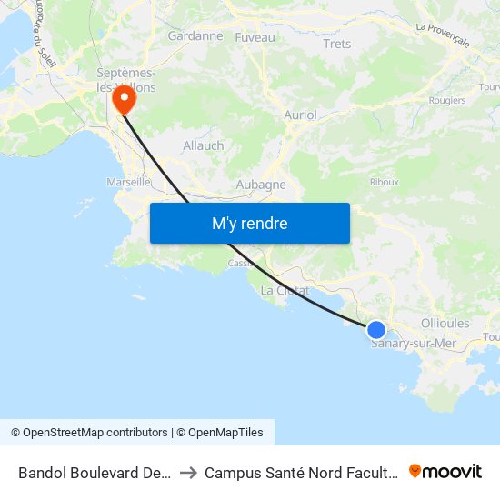 Bandol Boulevard De La Peyriere to Campus Santé Nord Faculté De Médecine map