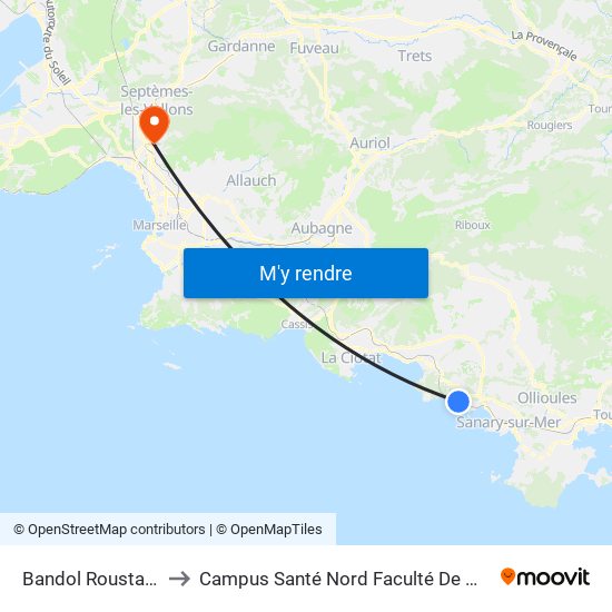 Bandol Roustagnon to Campus Santé Nord Faculté De Médecine map