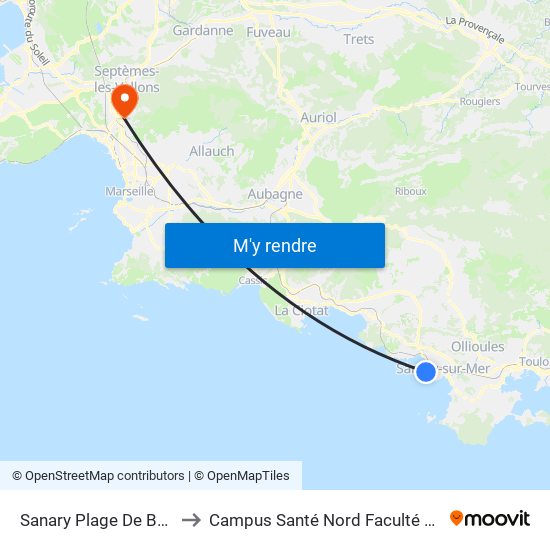 Sanary Plage De Beaucours to Campus Santé Nord Faculté De Médecine map