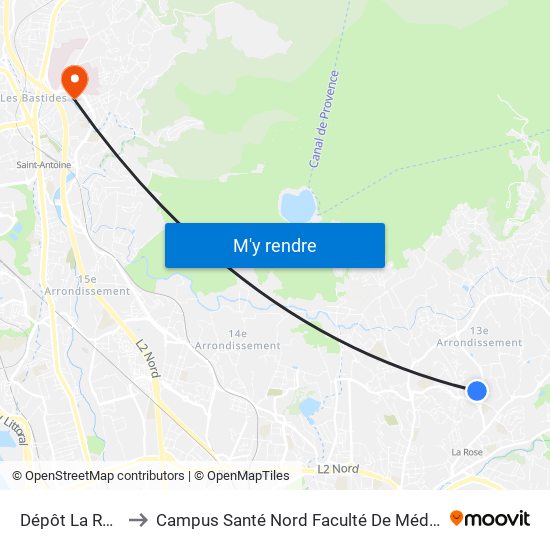 Dépôt La Rose to Campus Santé Nord Faculté De Médecine map