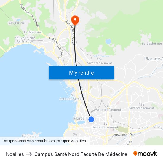 Noailles to Campus Santé Nord Faculté De Médecine map