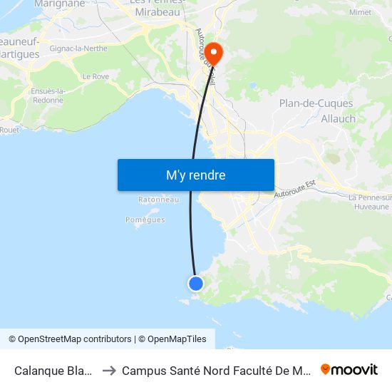 Calanque Blanche to Campus Santé Nord Faculté De Médecine map