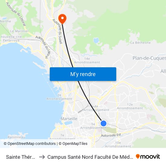 Sainte Thérèse to Campus Santé Nord Faculté De Médecine map