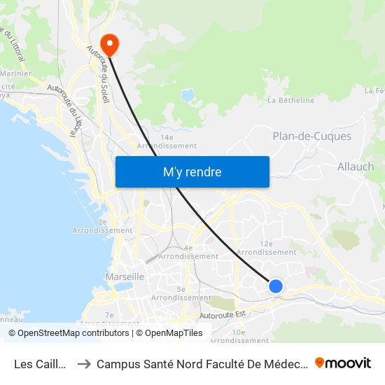 Les Caillols to Campus Santé Nord Faculté De Médecine map