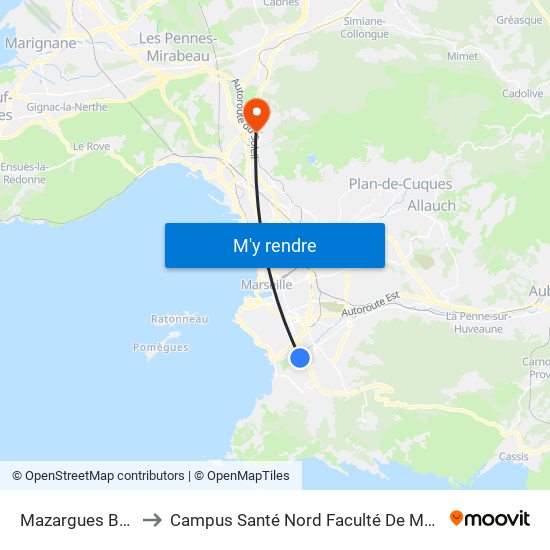 Mazargues Barral to Campus Santé Nord Faculté De Médecine map