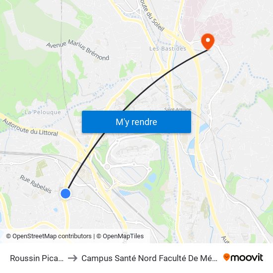 Roussin Picaron to Campus Santé Nord Faculté De Médecine map