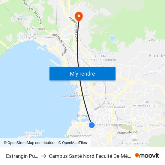 Estrangin Puget to Campus Santé Nord Faculté De Médecine map
