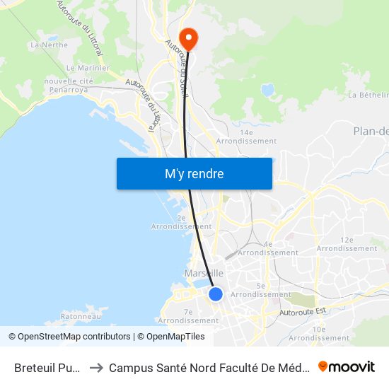 Breteuil Puget to Campus Santé Nord Faculté De Médecine map