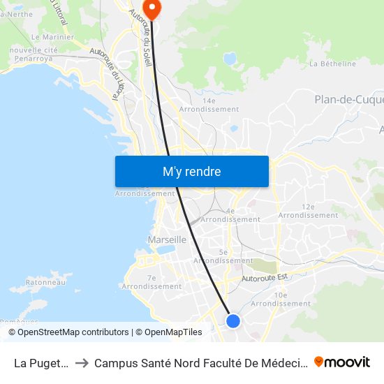 La Pugette to Campus Santé Nord Faculté De Médecine map