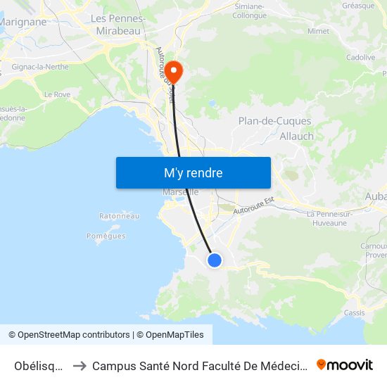 Obélisque to Campus Santé Nord Faculté De Médecine map
