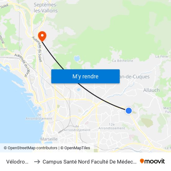 Vélodrome to Campus Santé Nord Faculté De Médecine map