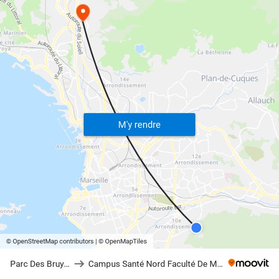 Parc Des Bruyères to Campus Santé Nord Faculté De Médecine map