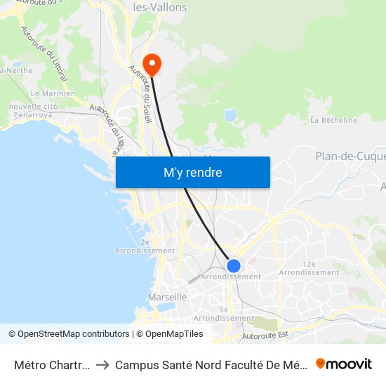 Métro Chartreux to Campus Santé Nord Faculté De Médecine map