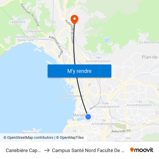 Canebière Capucins to Campus Santé Nord Faculté De Médecine map