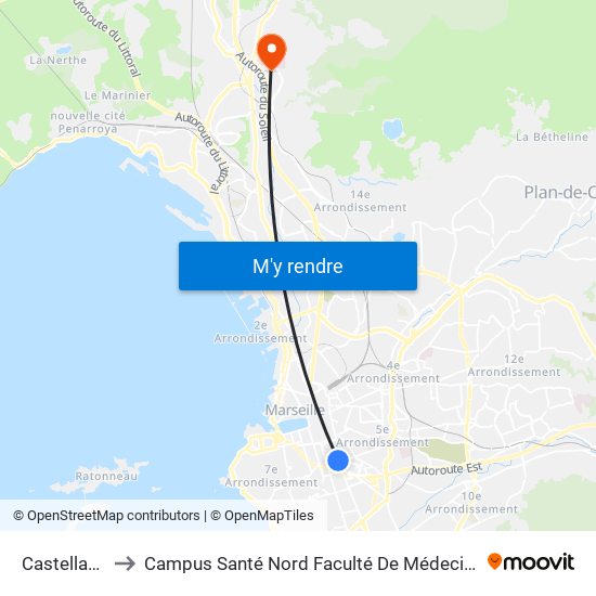 Castellane to Campus Santé Nord Faculté De Médecine map