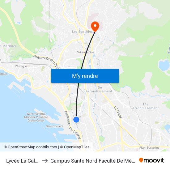 Lycée La Calade to Campus Santé Nord Faculté De Médecine map