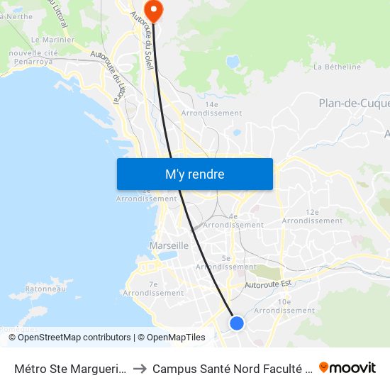 Métro Ste Marguerite Dromel to Campus Santé Nord Faculté De Médecine map