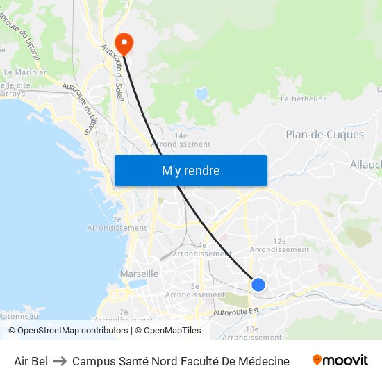 Air Bel to Campus Santé Nord Faculté De Médecine map