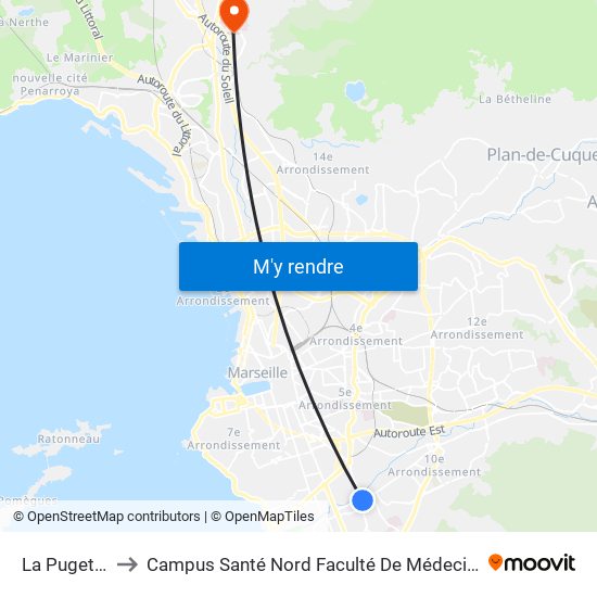 La Pugette to Campus Santé Nord Faculté De Médecine map