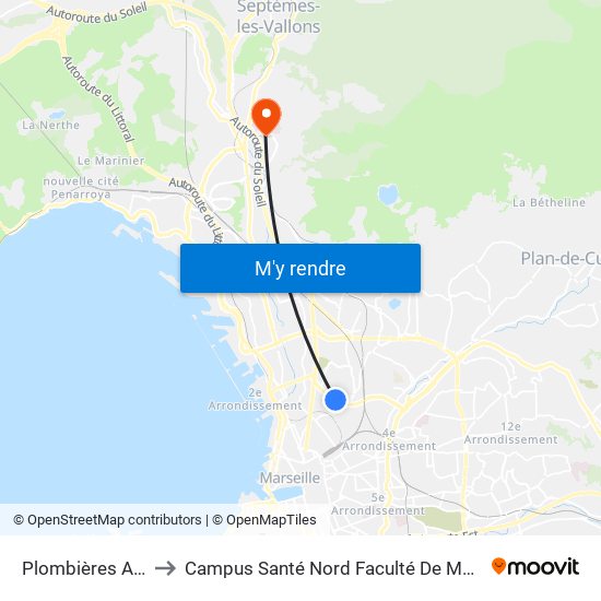 Plombières Arnal to Campus Santé Nord Faculté De Médecine map