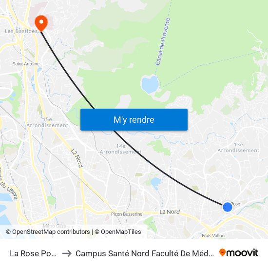 La Rose Poste to Campus Santé Nord Faculté De Médecine map