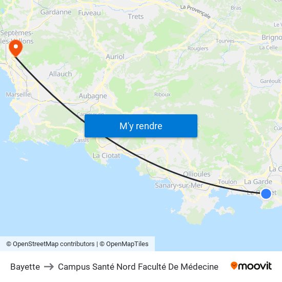 Bayette to Campus Santé Nord Faculté De Médecine map