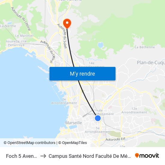 Foch 5 Avenues to Campus Santé Nord Faculté De Médecine map
